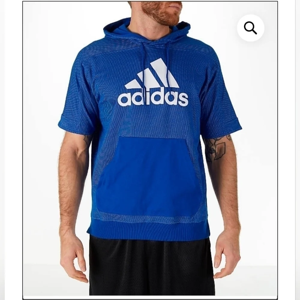 Mens Adidas Blue Short Sleeve Hoody Sweatshirt Medium Unisex